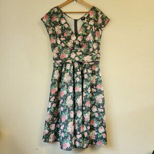 Retrolicious Womens Greta Dress Size XL Multicolor Floral V-Neck Retro Modcloth